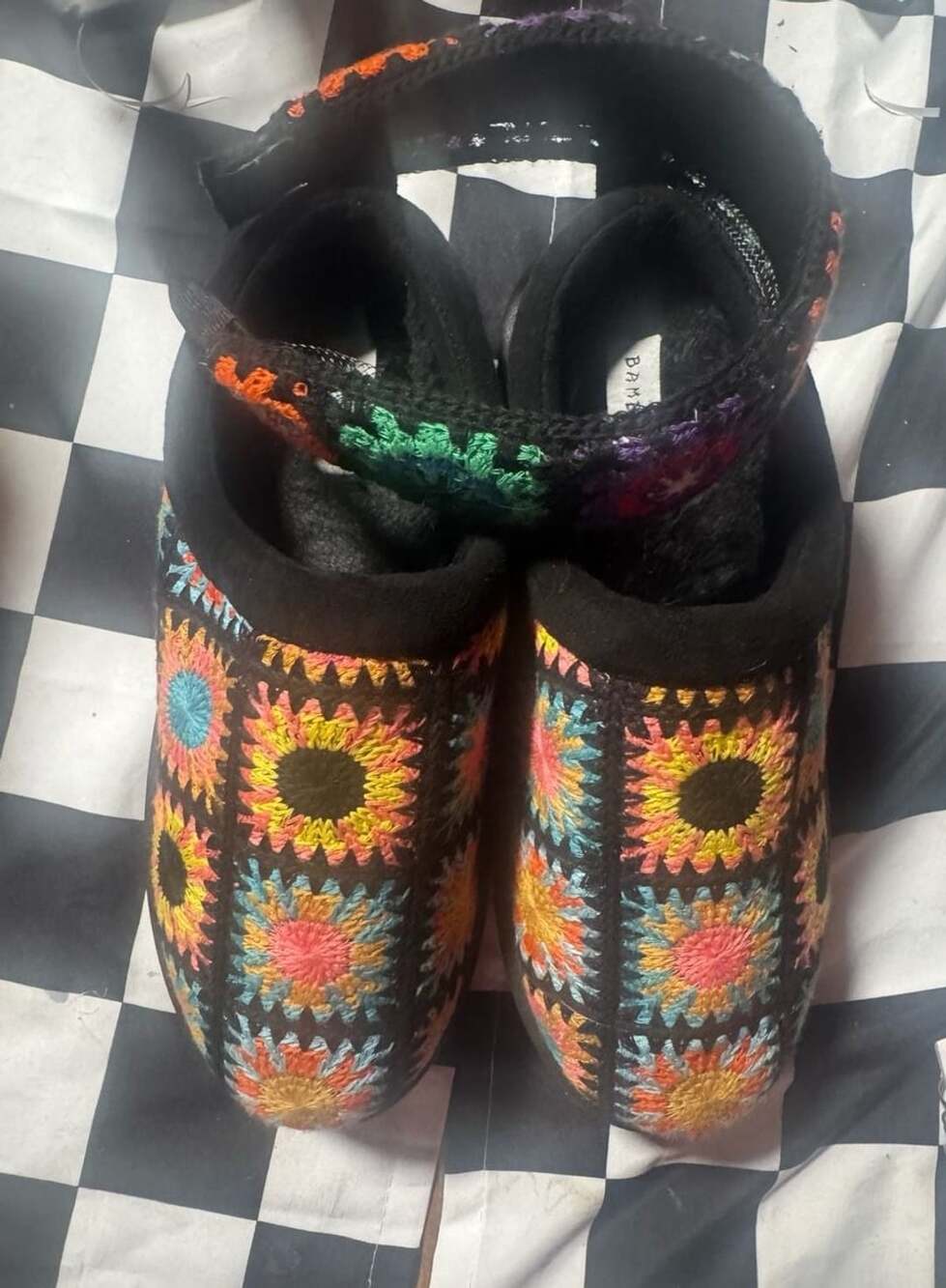Bamboo Crochet Platform Clog Black Colorful Floral